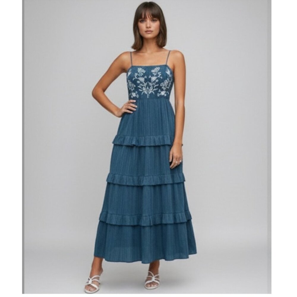 Floral Embroidered Layered Hem Cami Dress Blue - Picture 6 of 11